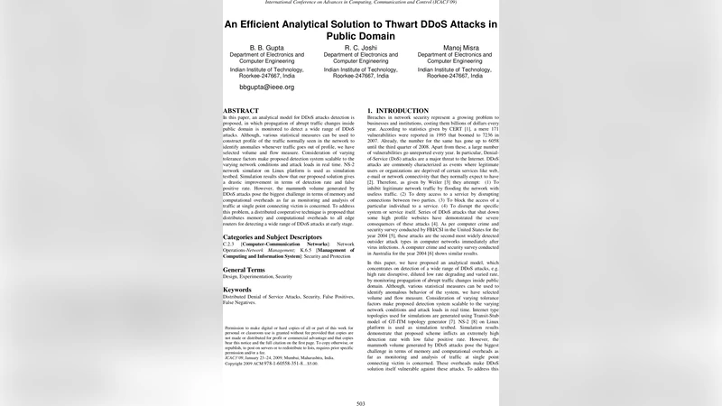 An Efficient Analytical Solution to Thwart DDoS Attacks in Public Domain