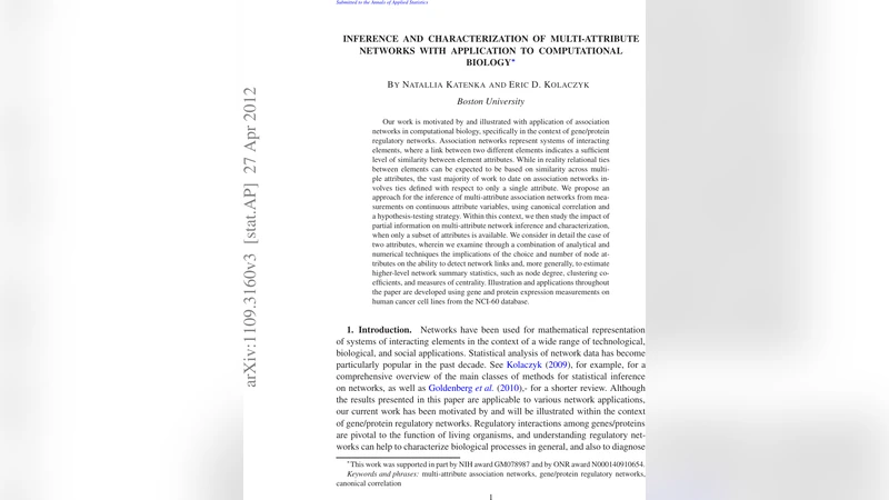 Inference and Characterization of Multi-Attribute Networks with   Application to Computational Biology