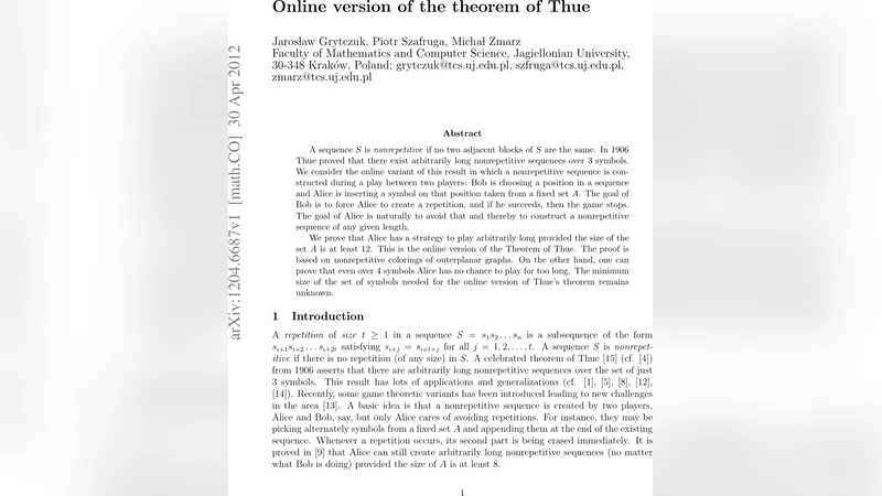 Online version of the theorem of Thue