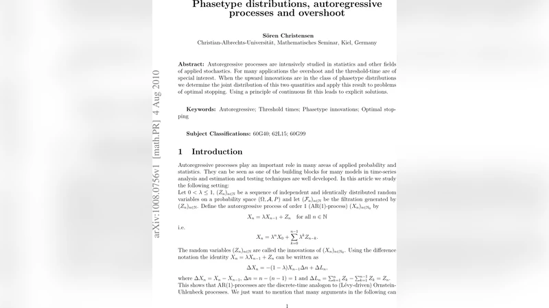 Phasetype distributions, autoregressive processes and overshoot