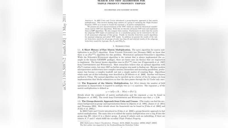 Search and test algorithms for Triple Product Property triples