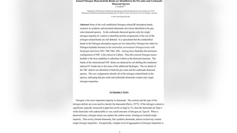 Ionized Nitrogen Mono-hydride Bands are Identified in the Pre-solar and   Carbonado Diamond Spectra