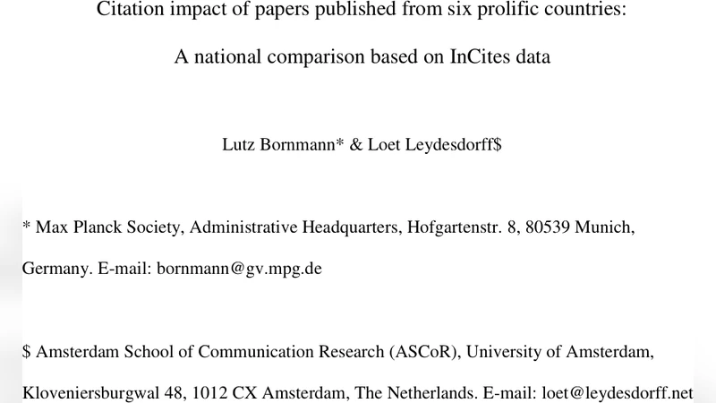 Citation impact of papers published from six prolific countries: A   national comparison based on InCites data