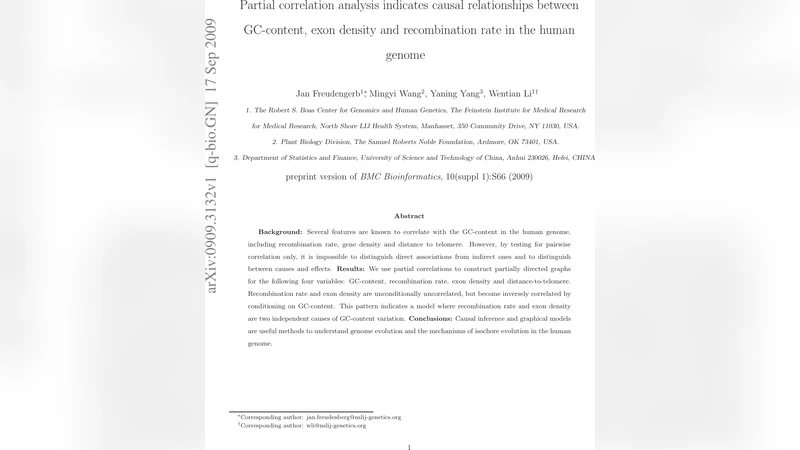 Partial correlation analysis indicates causal relationships between   GC-content, exon density and recombination rate in the human genome