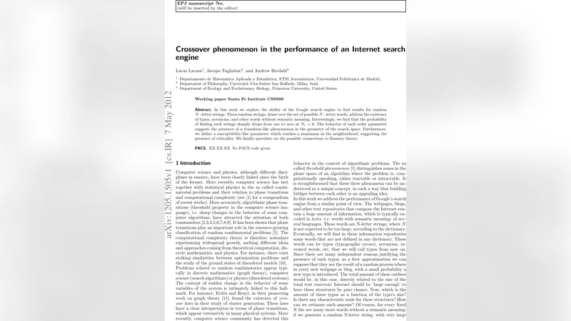 Crossover phenomenon in the performance of an Internet search engine