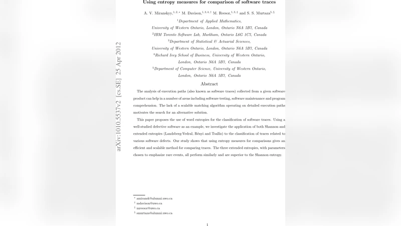 Using entropy measures for comparison of software traces