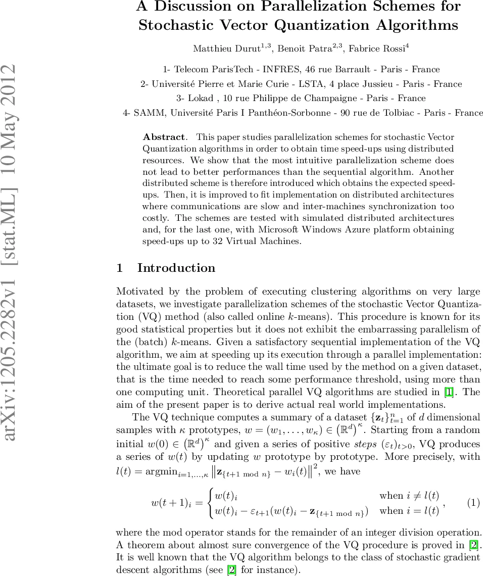 A Discussion on Parallelization Schemes for Stochastic Vector   Quantization Algorithms