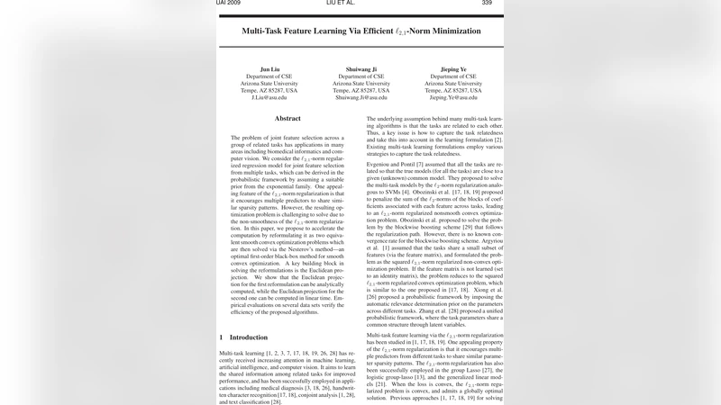 Multi-Task Feature Learning Via Efficient l2,1-Norm Minimization