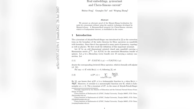 Real embeddings, eta invariant and Chern-Simons current