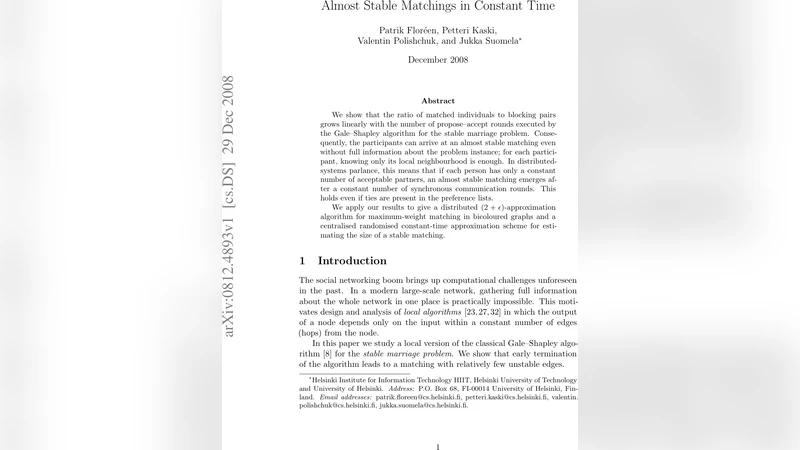 Almost stable matchings in constant time