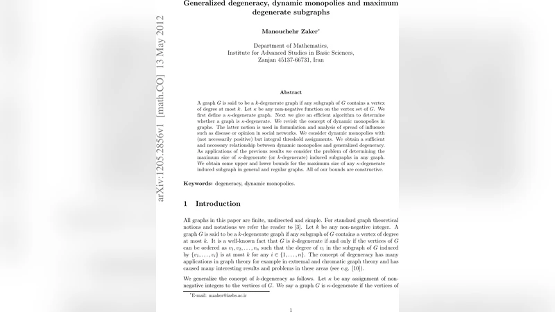 Generalized degeneracy, dynamic monopolies and maximum degenerate   subgraphs