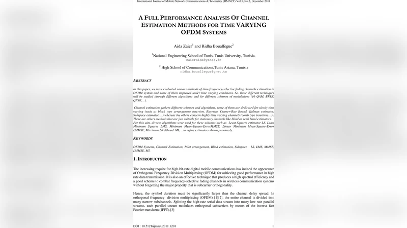 A Full Performance Analysis of Channel Estimation Methods for Time   Varying OFDM Systems