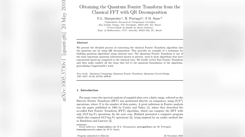 Obtaining the Quantum Fourier Transform from the Classical FFT with QR   Decomposition