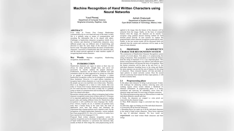 Machine Recognition of Hand Written Characters using Neural Networks