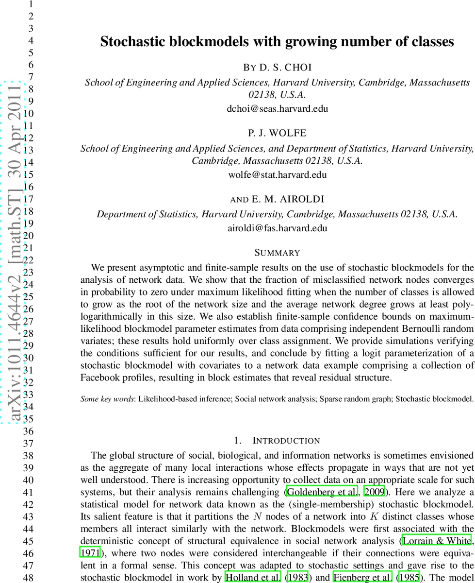 Stochastic blockmodels with growing number of classes