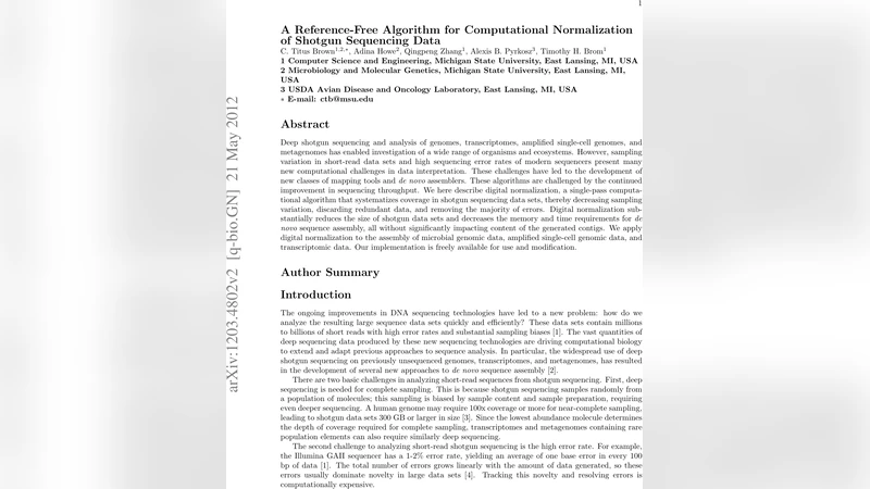 A Reference-Free Algorithm for Computational Normalization of Shotgun   Sequencing Data