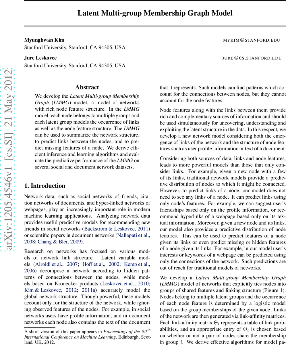 Latent Multi-group Membership Graph Model