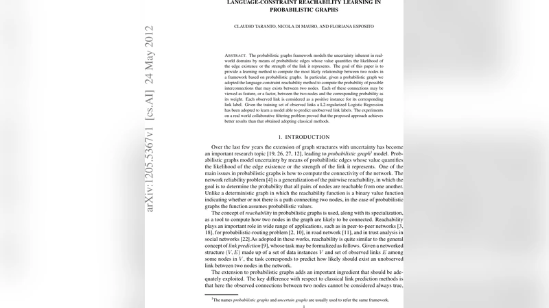 Language-Constraint Reachability Learning in Probabilistic Graphs