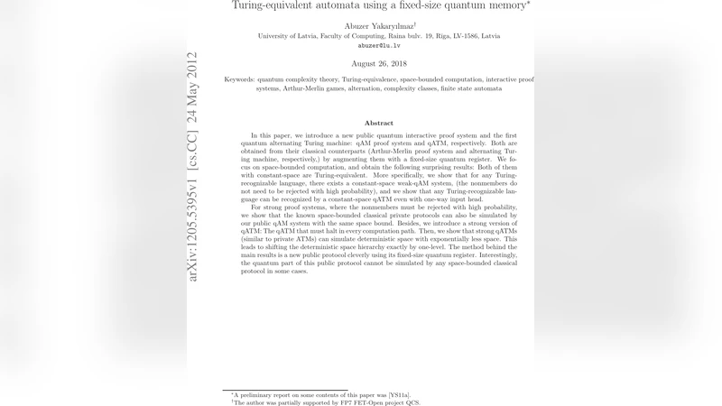 Turing-equivalent automata using a fixed-size quantum memory