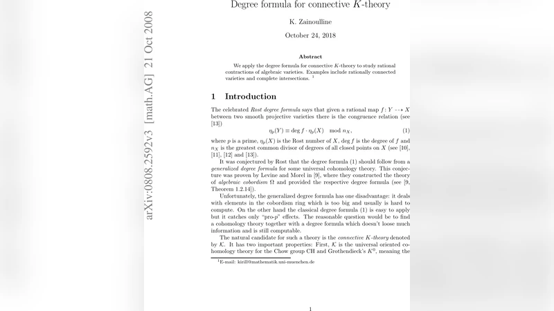 Degree formula for connective K-theory