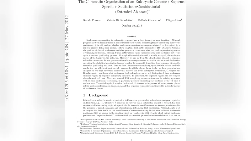 The Chromatin Organization of an Eukaryotic Genome : Sequence Specific+   Statistical=Combinatorial (Extended Abstract)