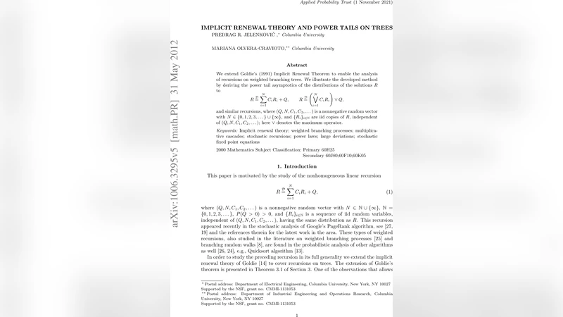 Implicit Renewal Theory and Power Tails on Trees