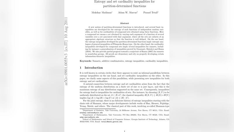 Entropy and set cardinality inequalities for partition-determined   functions