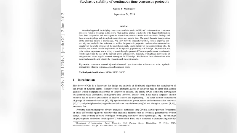 Stochastic stability of continuous time consensus protocols