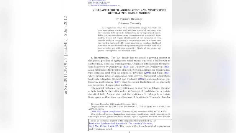 Kullback-Leibler aggregation and misspecified generalized linear models