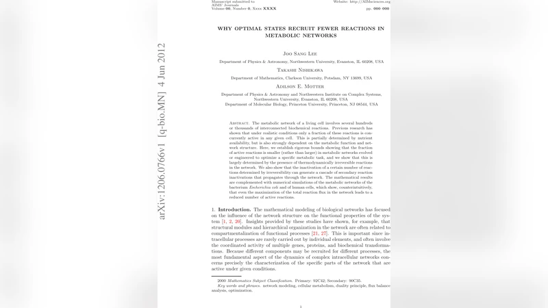 Why Optimal States Recruit Fewer Reactions in Metabolic Networks