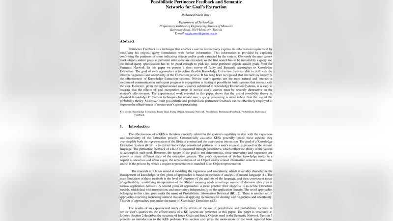 Possibilistic Pertinence Feedback and Semantic Networks for Goals   Extraction