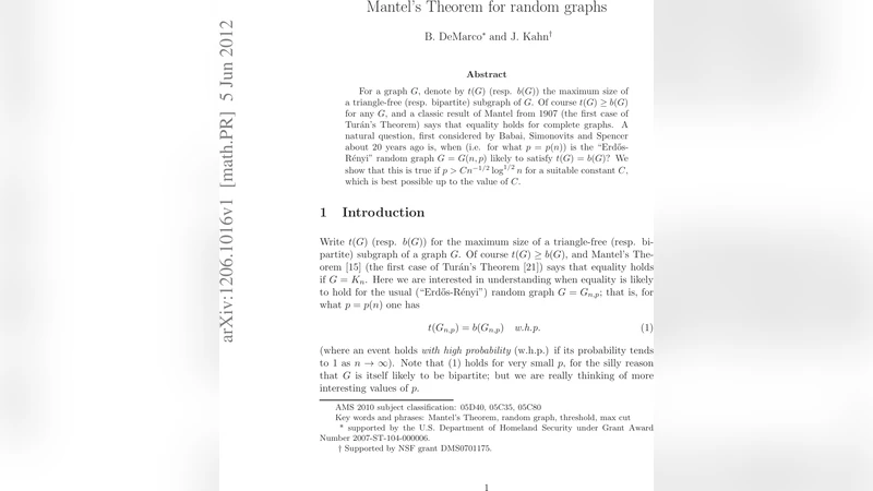 Mantels Theorem for random graphs