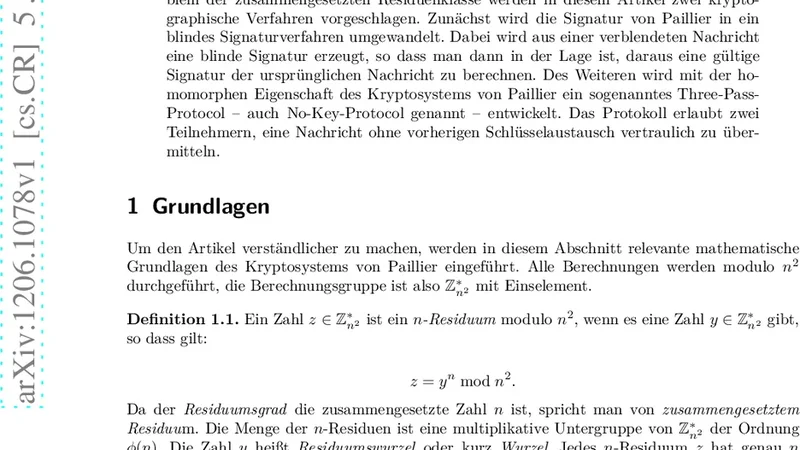Zwei Anwendungen des Paillier-Kryptosystems: Blinde Signatur und   Three-Pass-Protocol