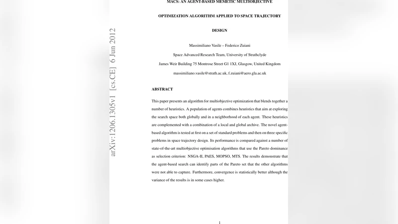 MACS: An Agent-Based Memetic Multiobjective Optimization Algorithm   Applied to Space Trajectory Design