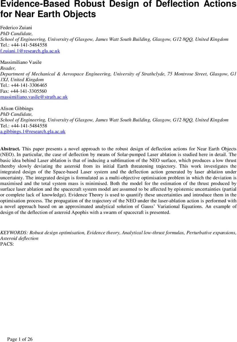 Evidence-Based Robust Design of Deflection Actions for Near Earth   Objects