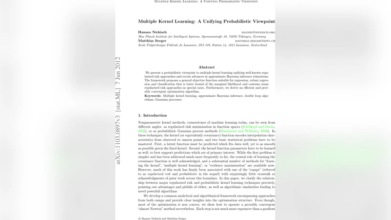 Multiple Kernel Learning: A Unifying Probabilistic Viewpoint