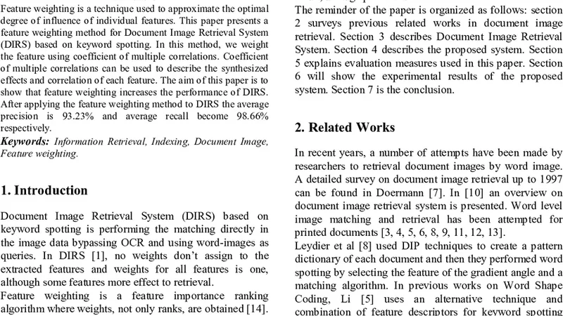 Feature Weighting for Improving Document Image Retrieval System   Performance