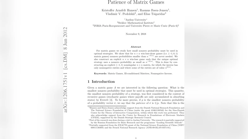 Patience of Matrix Games