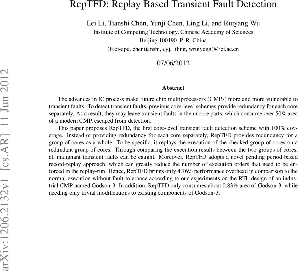 RepTFD: Replay Based Transient Fault Detection