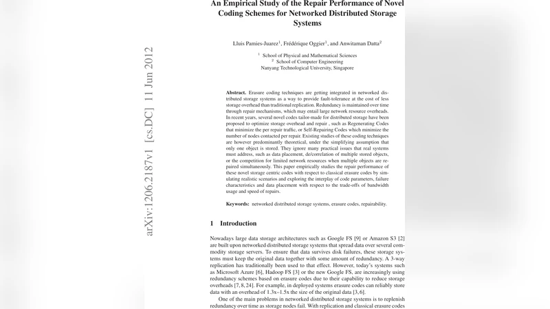An Empirical Study of the Repair Performance of Novel Coding Schemes for   Networked Distributed Storage Systems