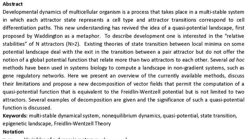 Quasi-potential landscape in complex multi-stable systems