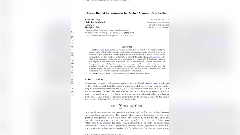 Regret Bound by Variation for Online Convex Optimization