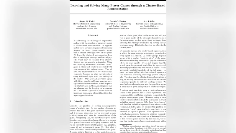 Learning and Solving Many-Player Games through a Cluster-Based   Representation