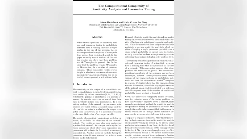 The Computational Complexity of Sensitivity Analysis and Parameter   Tuning