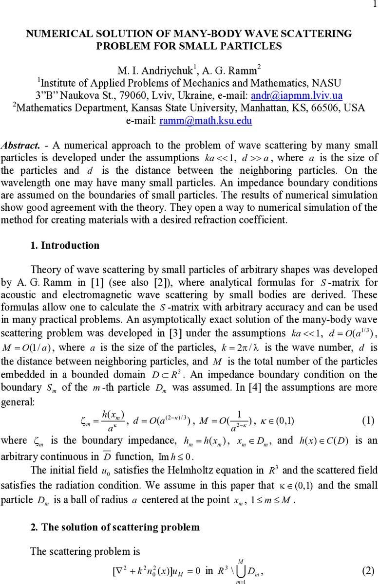 Numerical solution of many-body wave scattering problem for small   particles