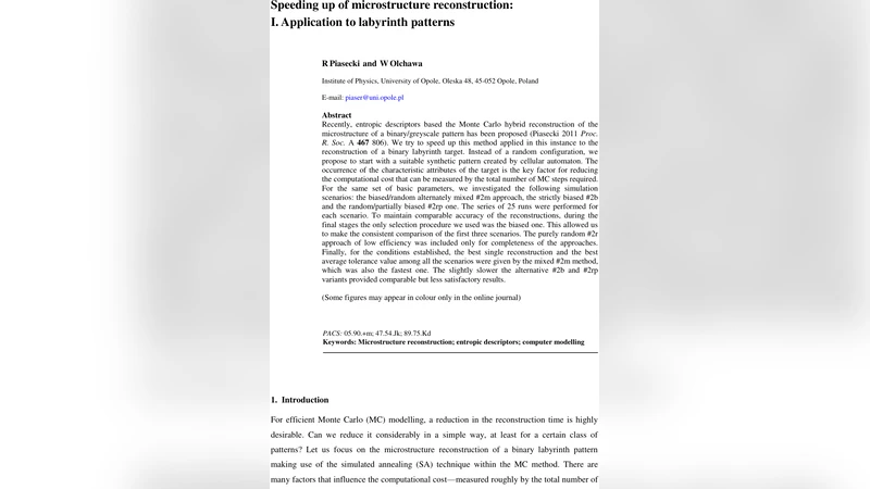 Speeding up of microstructure reconstruction: I. Application to   labyrinth patterns
