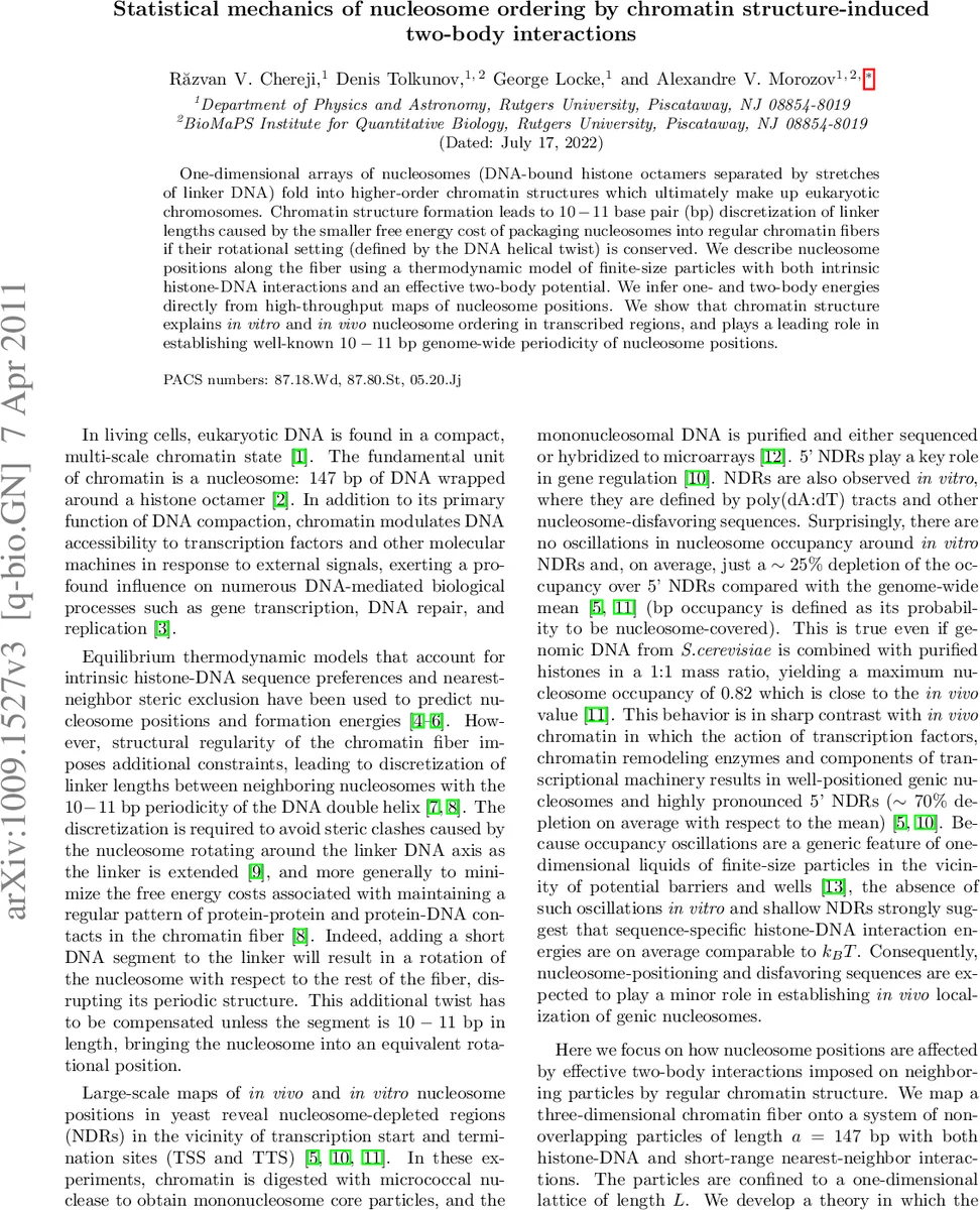 Statistical mechanics of nucleosome ordering by chromatin   structure-induced two-body interactions