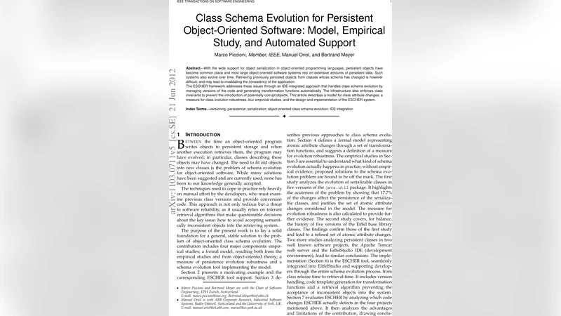 Class Schema Evolution for Persistent Object-Oriented Software: Model,   Empirical Study, and Automated Support