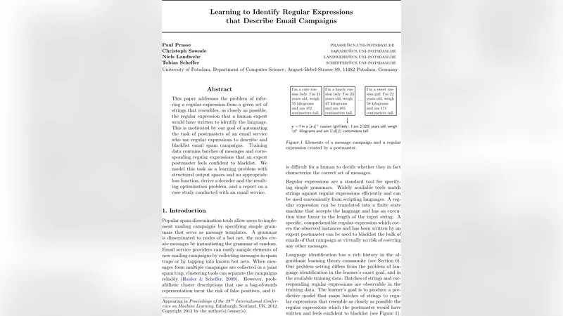 Learning to Identify Regular Expressions that Describe Email Campaigns