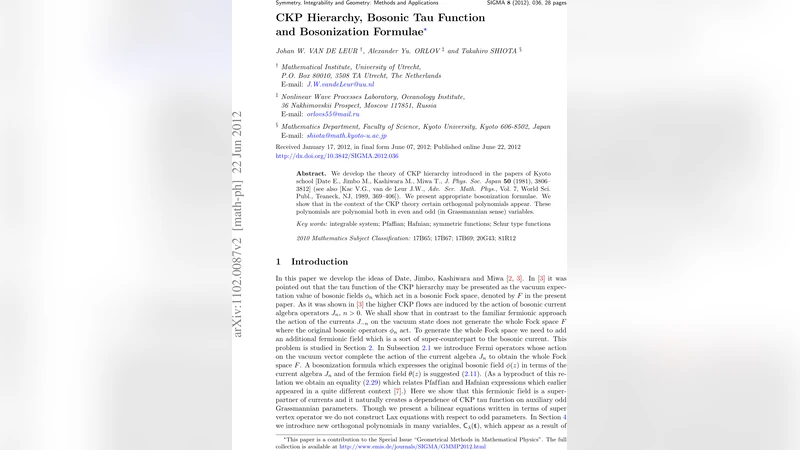 CKP Hierarchy, Bosonic Tau Function and Bosonization Formulae